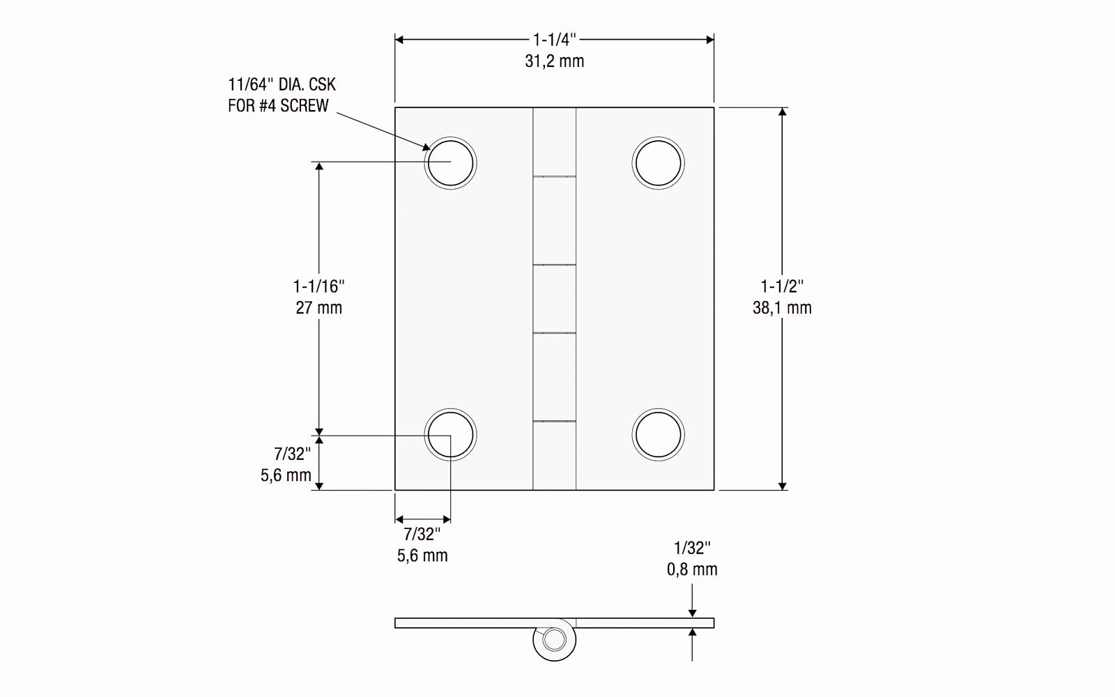 1-1/2" x 1-1/4" Oil Rubbed Bronze Hinges ~ 2 Pack