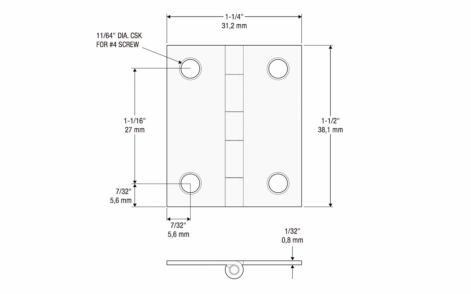 1-1/2" x 1-1/4" Satin Nickel Hinges ~ 2 Pack