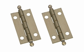 1-1/2" x 7/8" Antique Brass Ball Tip Hinges ~ 2 Pack