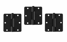 3-1/2" Matte Black "Squeak Guard" Door Hinges, 1/4" Radius - 3 Pack