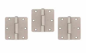 3-1/2" Satin Nickel "Squeak Guard" Door Hinges, 1/4" Radius - 3 Pack