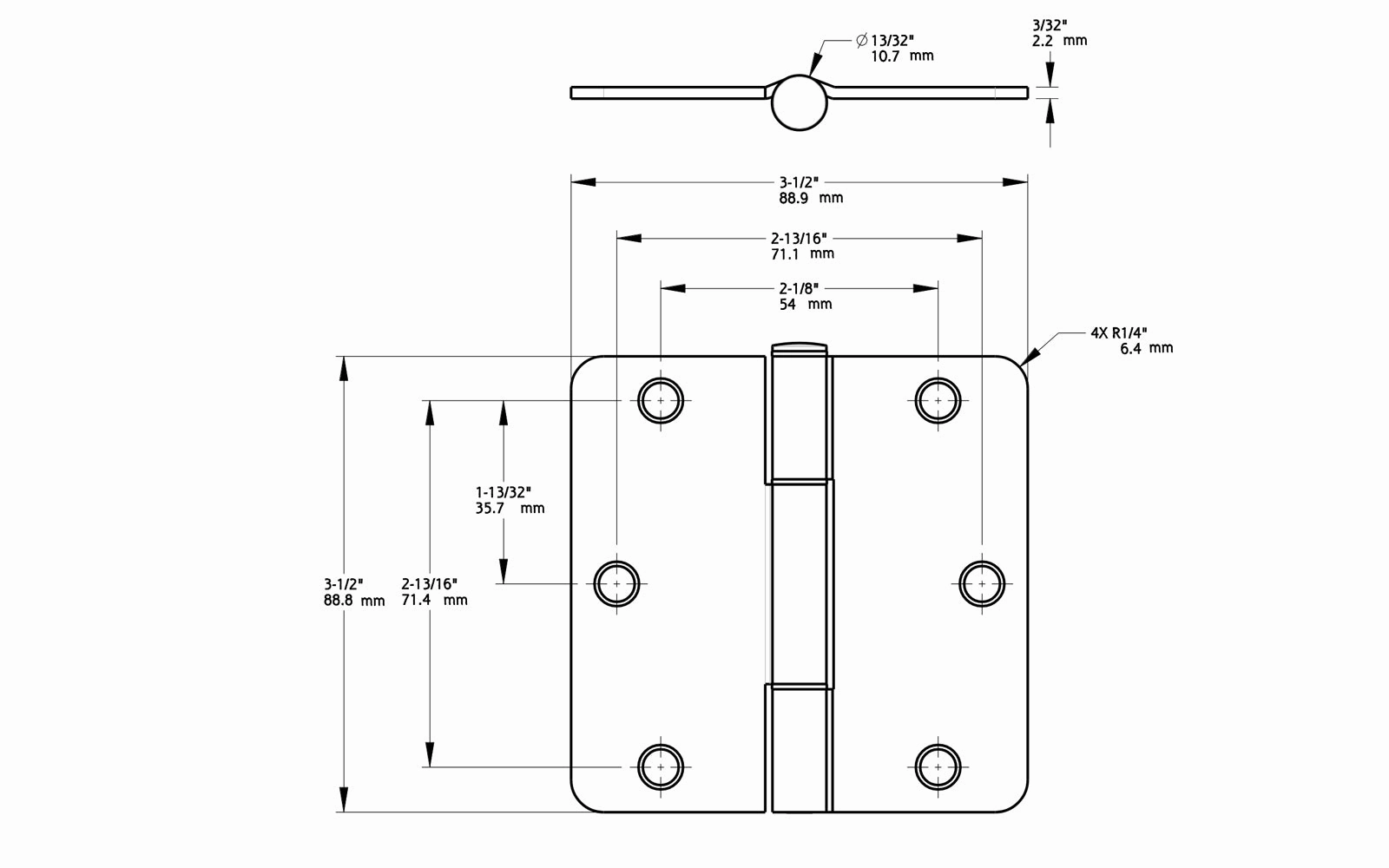 3-1/2" Satin Nickel "Squeak Guard" Door Hinges, 1/4" Radius - 3 Pack