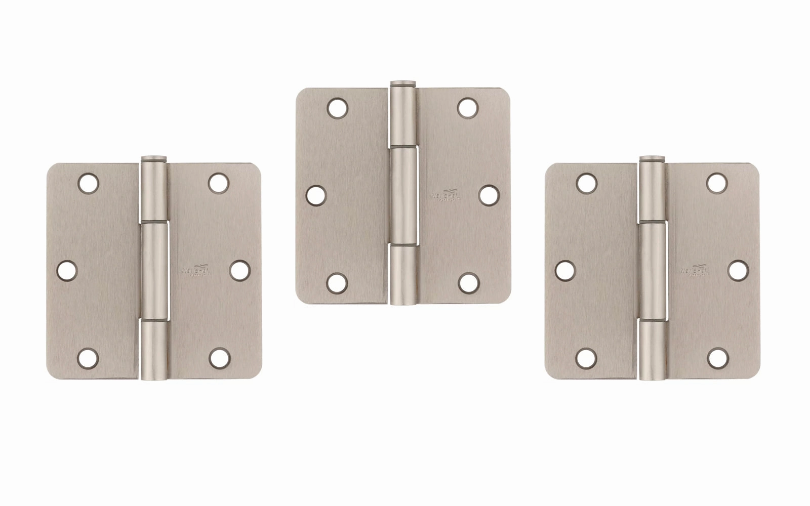 3-1/2" Satin Nickel "Squeak Guard" Door Hinges, 1/4" Radius - 3 Pack