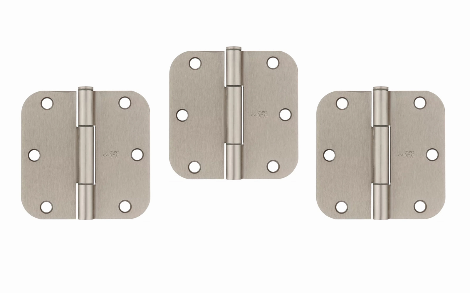 3-1/2" Satin Nickel "Squeak Guard" Door Hinges, 5/8" Radius - 3 Pack