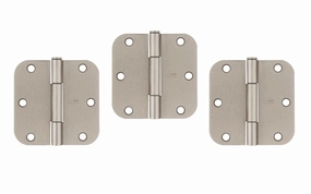 3-1/2" Satin Nickel "Squeak Guard" Door Hinges, 5/8" Radius - 3 Pack