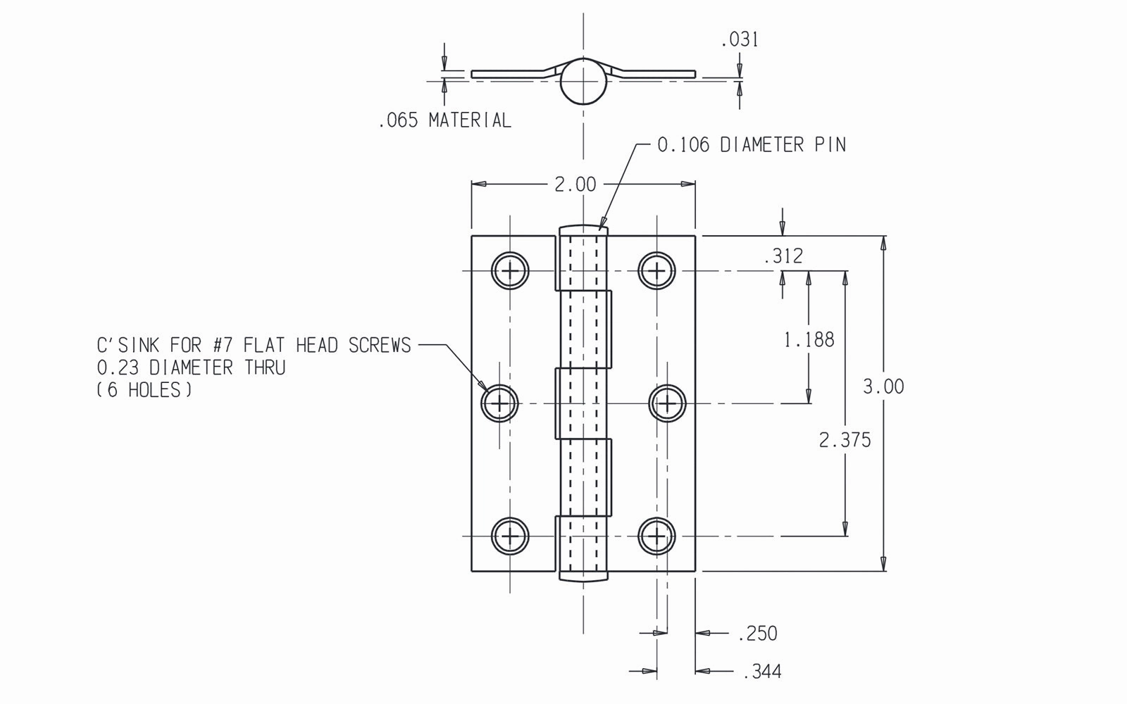 3" Zinc-Plated Loose-Pin Narrow Hinges - 2 Pack