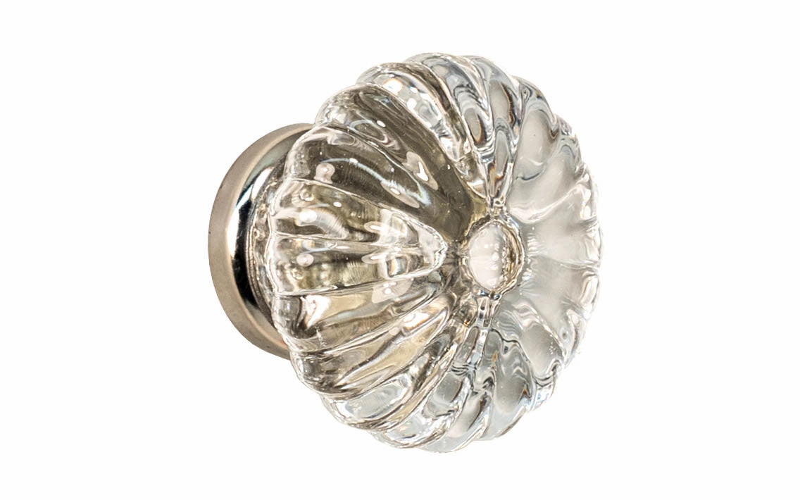 "Colonial Revival" Style Glass Cabinet Knob with Polished Nickel Base