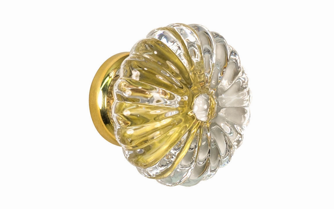"Colonial Revival" Style Glass Cabinet Knob with Unlacquered Brass Base