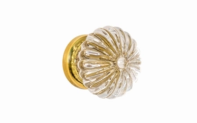 "Colonial Revival" Style Glass Cabinet Knob with Unlacquered Brass Base