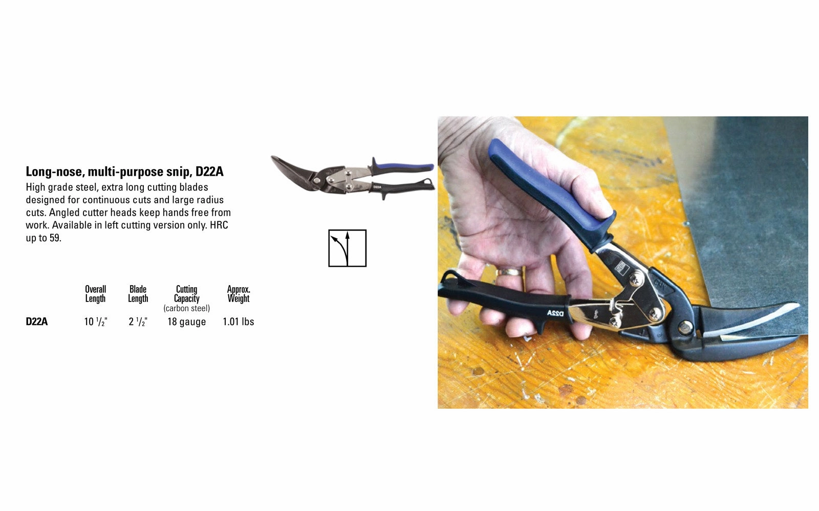 Bessey Long-Nose Left Cutting Multi-Purpose Snip ~ D22A