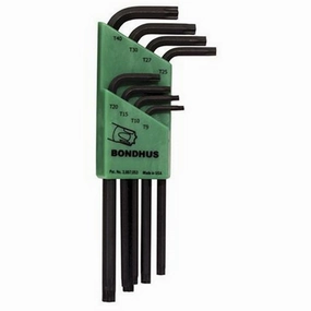 Bondhus 12699 TORX Tip Star Key L Wrench Set with ProGuard Finish and Long Arm in Pouch, Sizes T10 - T50, 9 Piece