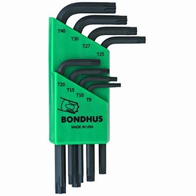 Bondhus 31734 Set of 8 TORX L-wrenches, Short Length, Sizes T9-T40