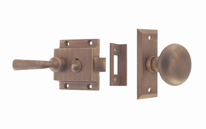Brass Screen Door Rim Latch with Knob & Lever