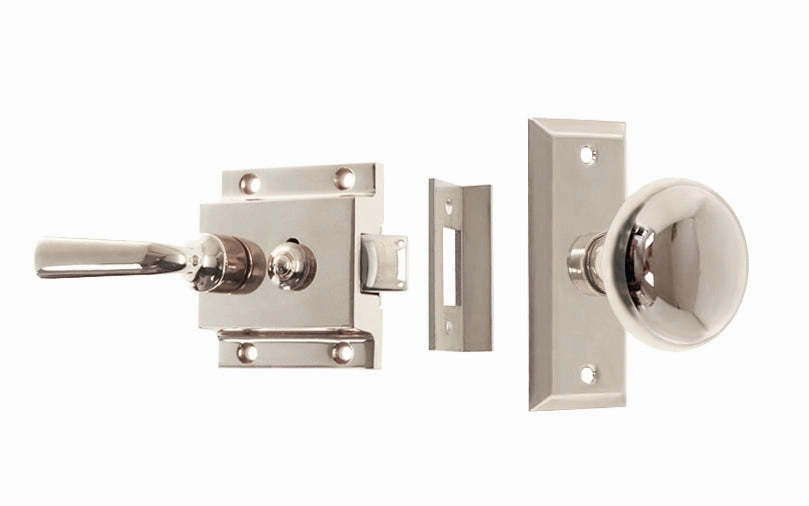Brass Screen Door Rim Latch with Knob & Lever