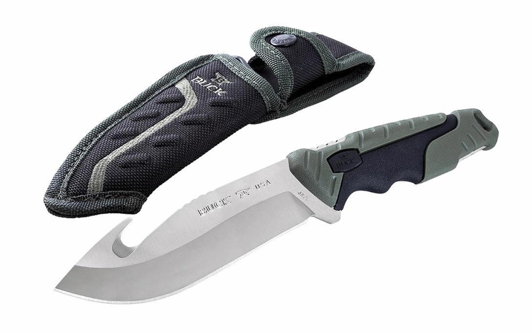 Buck Knives 657 Pursuit, Large Fixed Blade Knife with Guthook - Green