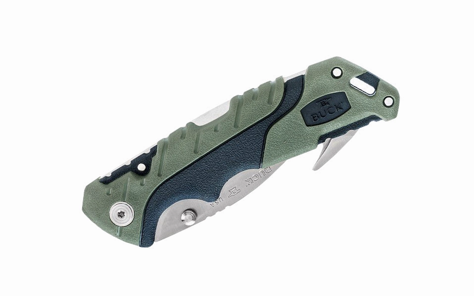 Buck Knives 660 Pursuit, Large Folding Knife with Guthook - Green