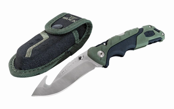 Buck Knives 660 Pursuit, Large Folding Knife with Guthook - Green