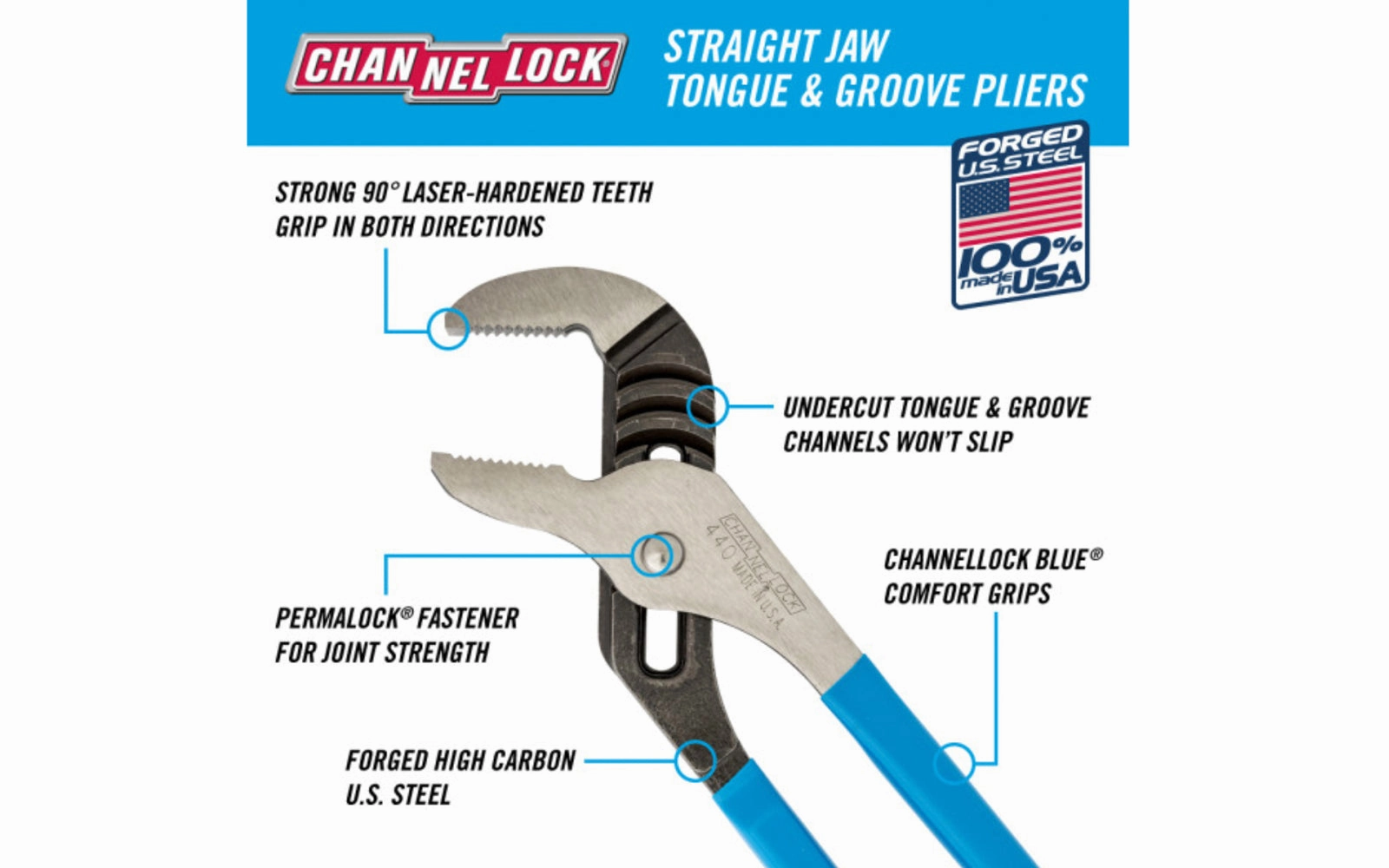 Channellock 12" Straight Jaw Tongue & Groove Plier - 440