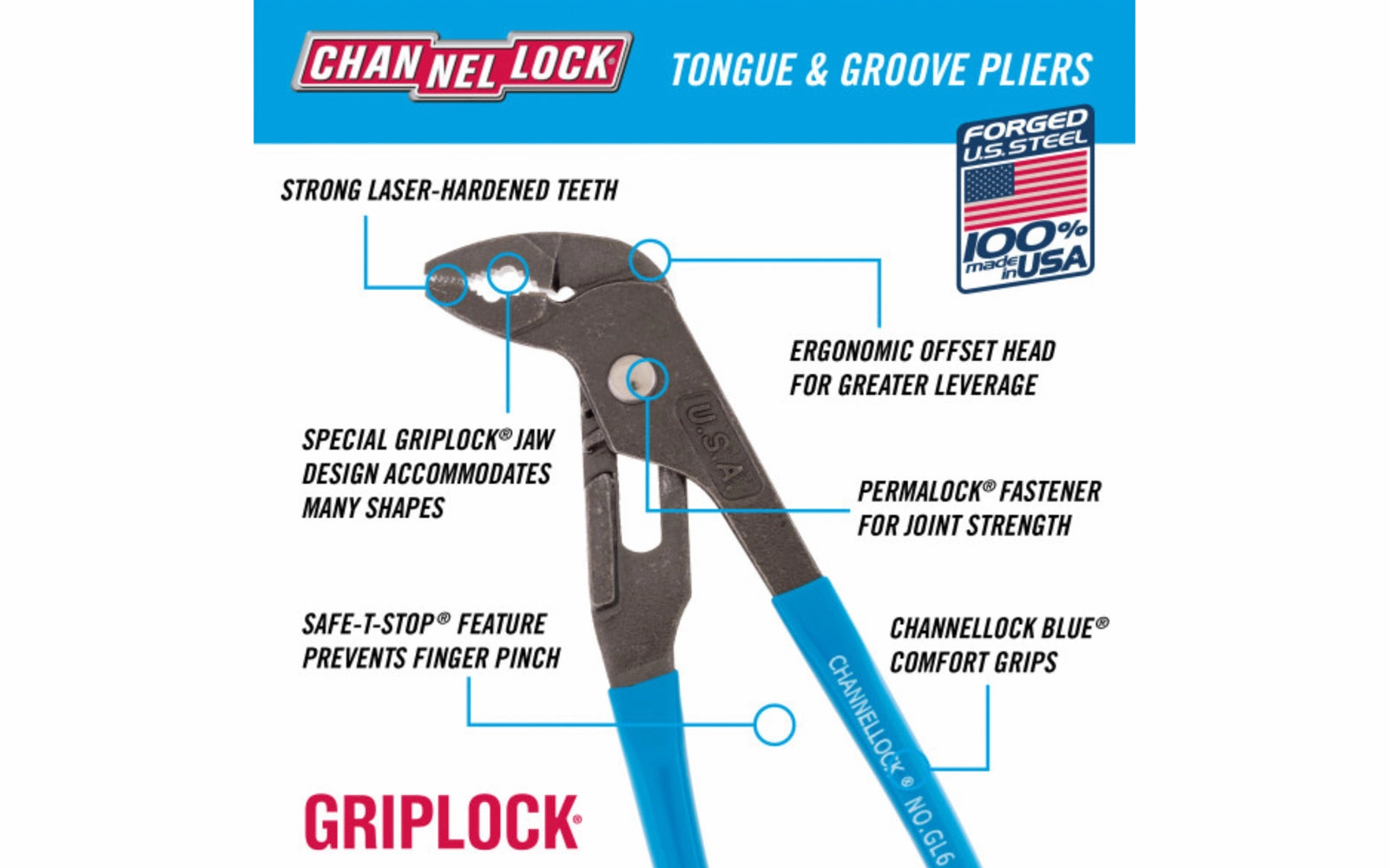 Channellock 6-1/2" GripLock Tongue & Groove Plier - GL6