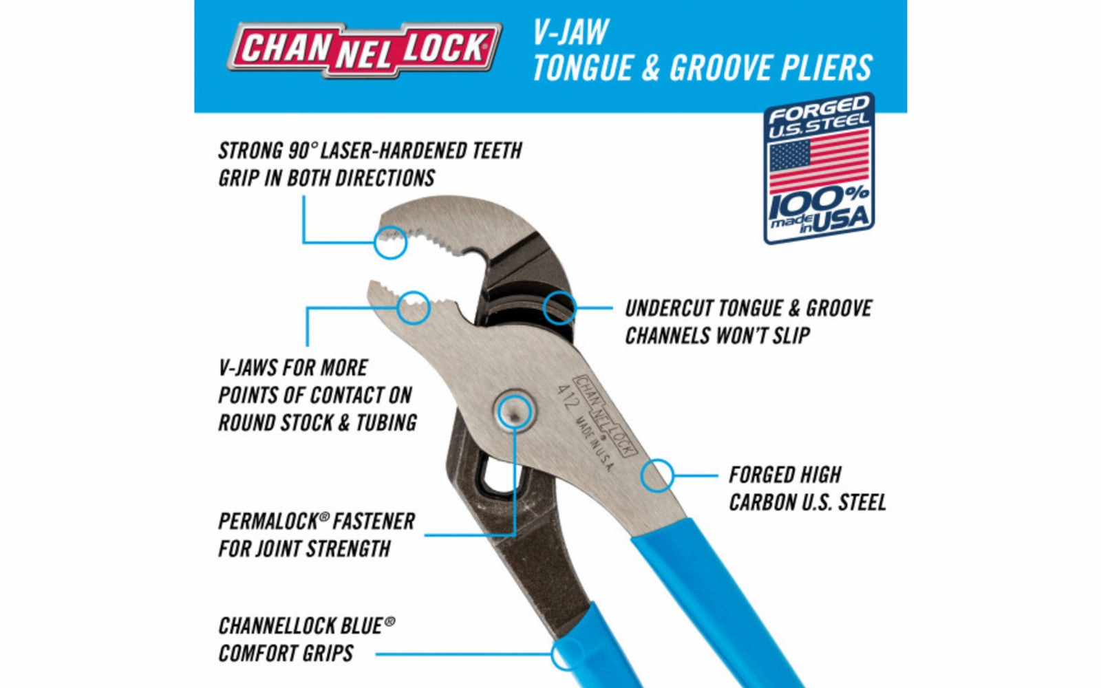 Channellock 6-1/2" V-Jaw Tongue & Groove Plier - 412