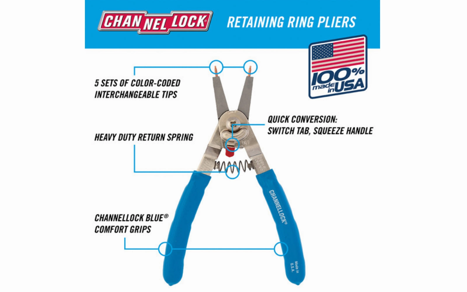 Channellock 8" Convertible Retaining Ring Pliers