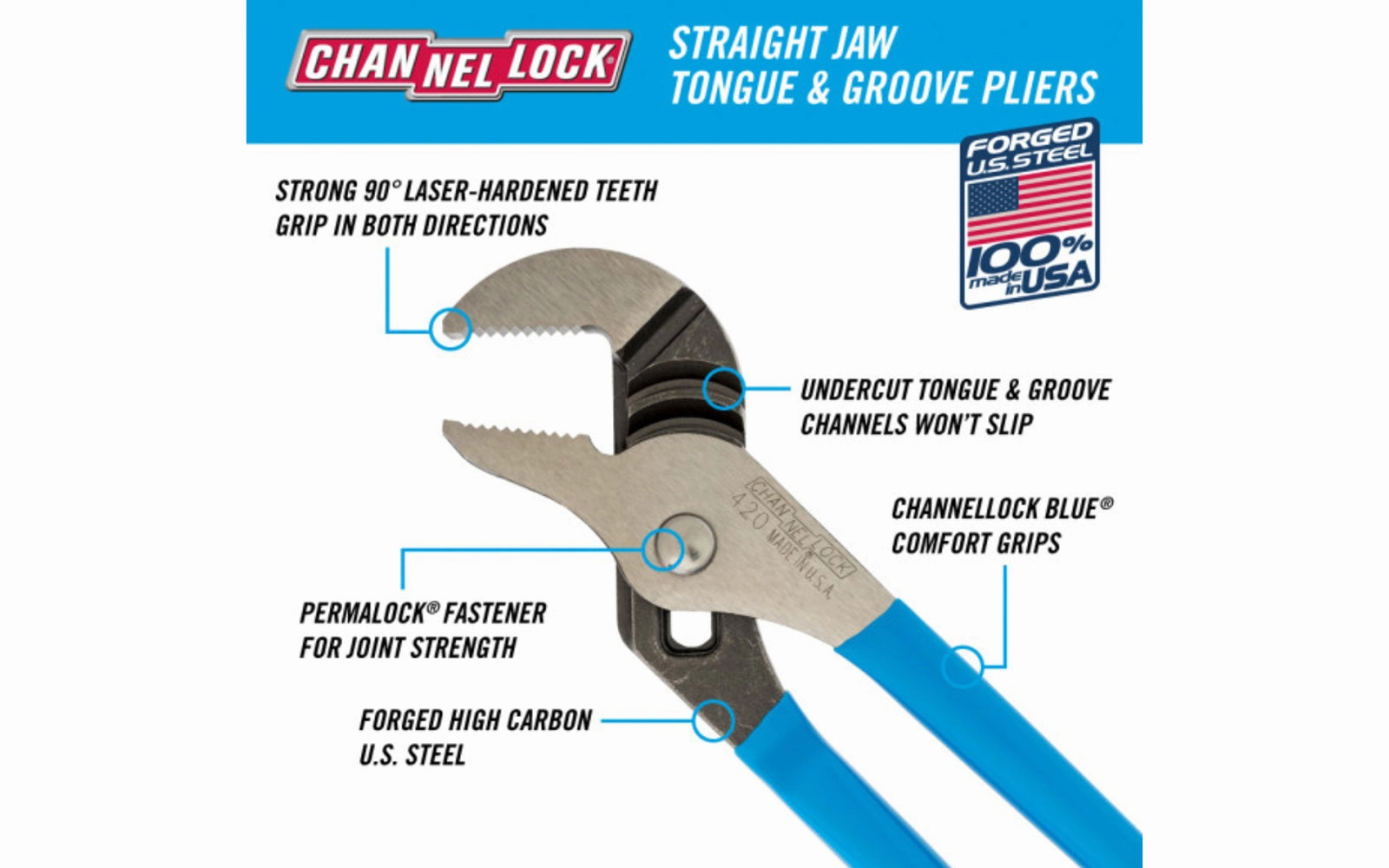 Channellock 9-1/2" Straight Jaw Tongue & Groove Plier - 420