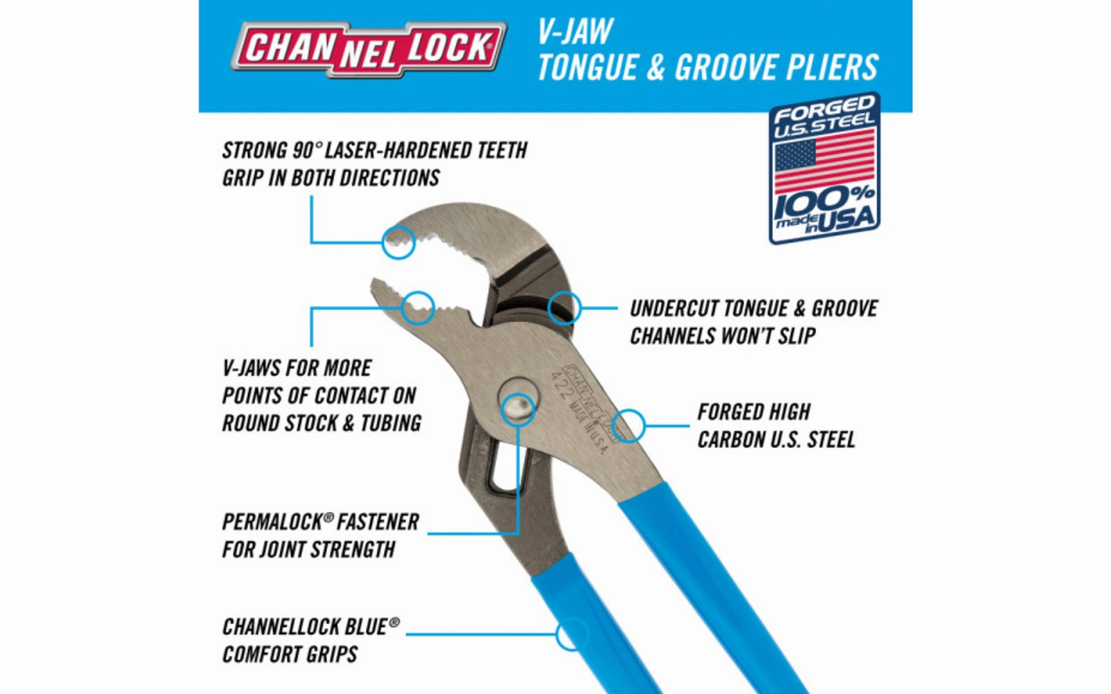 Channellock 9-1/2" V-Jaw Tongue & Groove Plier - 422