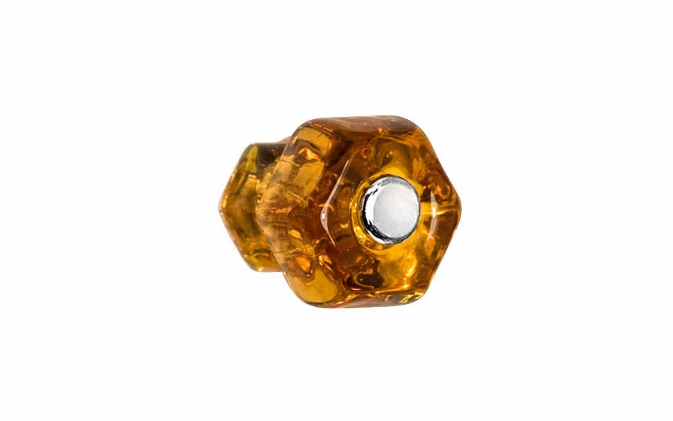 Classic Hexagonal Glass Cabinet Knob ~ Amber
