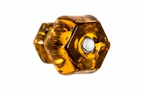 Classic Hexagonal Glass Cabinet Knob ~ Amber