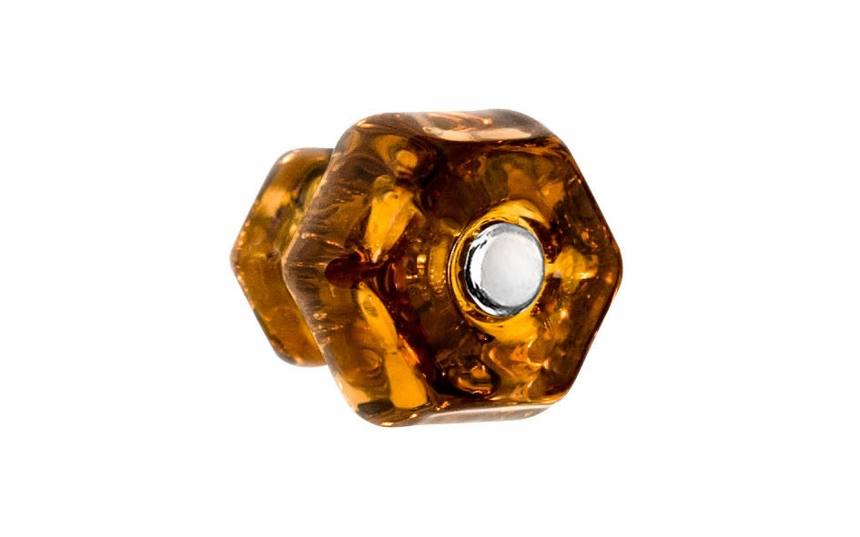 Classic Hexagonal Glass Cabinet Knob ~ Amber