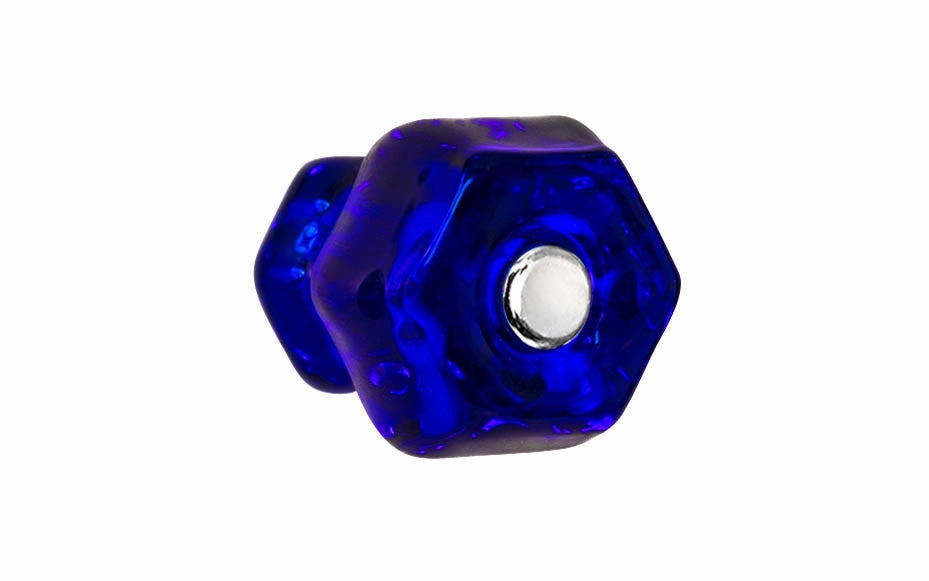 Classic Hexagonal Glass Cabinet Knob ~ Cobalt Blue