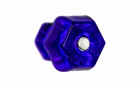 Classic Hexagonal Glass Cabinet Knob ~ Cobalt Blue