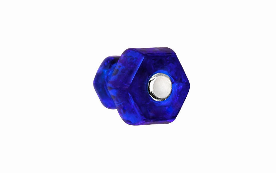 Classic Hexagonal Glass Cabinet Knob ~ Cobalt Blue