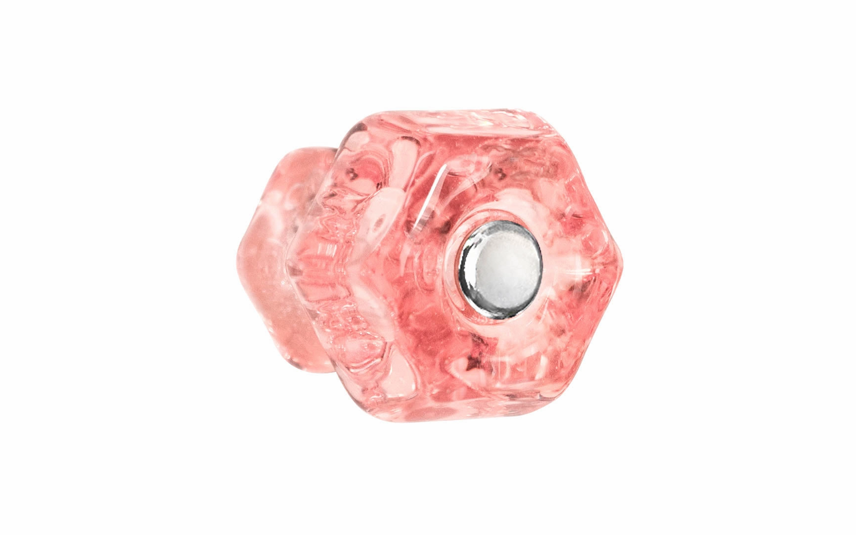 Classic Hexagonal Glass Cabinet Knob ~ Depression Pink - Rose