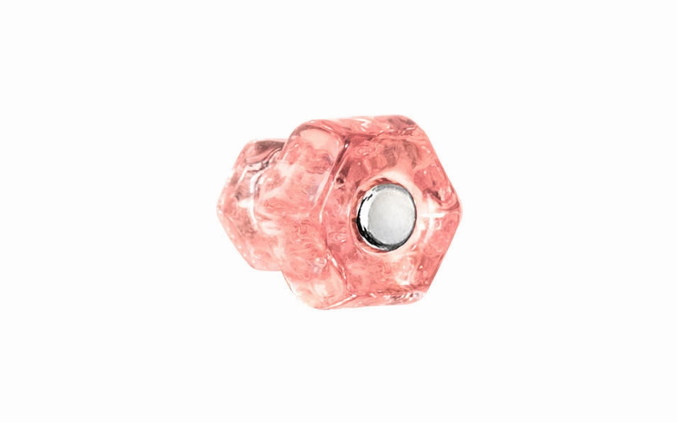 Classic Hexagonal Glass Cabinet Knob ~ Depression Pink - Rose