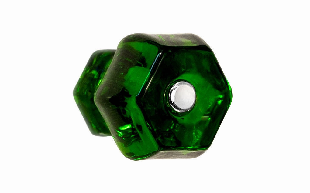 Classic Hexagonal Glass Cabinet Knob ~ Forest Green