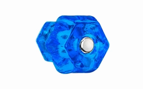 Classic Hexagonal Glass Cabinet Knob ~ Peacock Blue