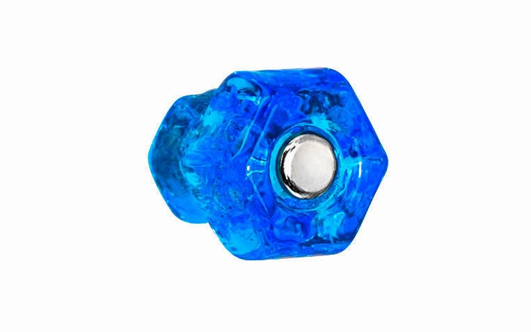 Classic Hexagonal Glass Cabinet Knob ~ Peacock Blue