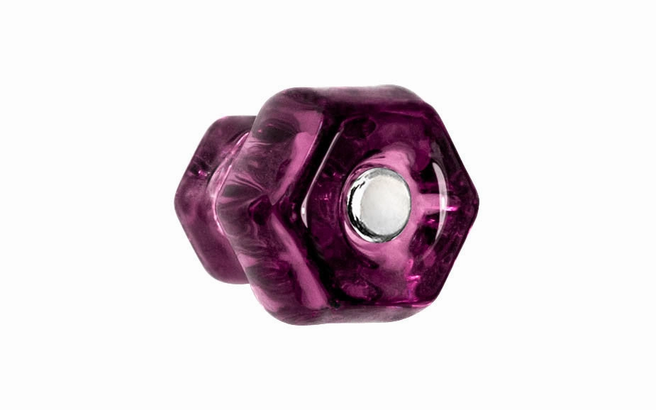 Classic Hexagonal Glass Cabinet Knob ~ Purple Amethyst