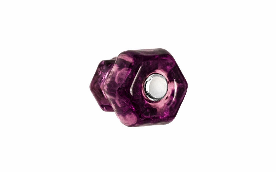 Classic Hexagonal Glass Cabinet Knob ~ Purple Amethyst