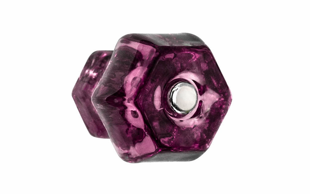 Classic Hexagonal Glass Cabinet Knob ~ Purple Amethyst