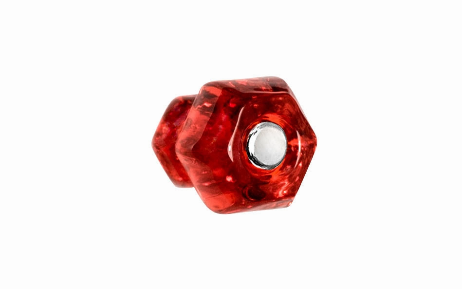 Classic Hexagonal Glass Cabinet Knob ~ Ruby Red