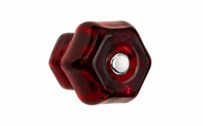 Classic Hexagonal Glass Cabinet Knob ~ Ruby Red
