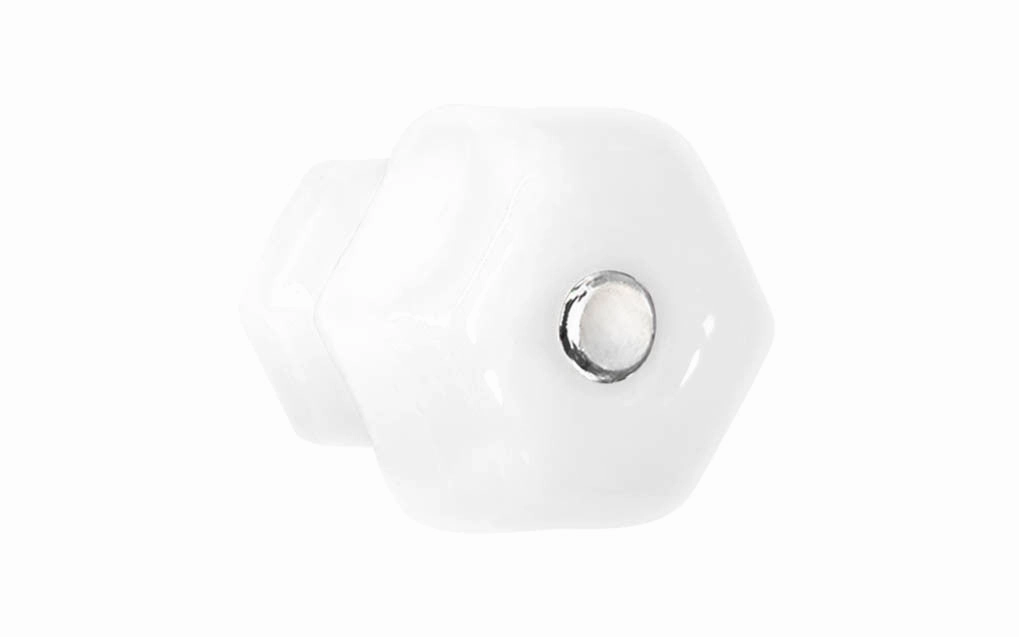 Classic Hexagonal Glass Cabinet Knob ~ Translucent White - Opal