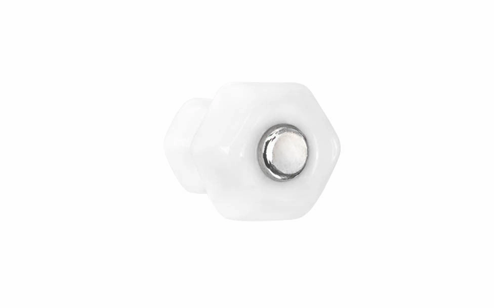 Classic Hexagonal Glass Cabinet Knob ~ White