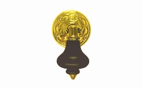 Ebonized Wood Drop Pull with Brass Rosette