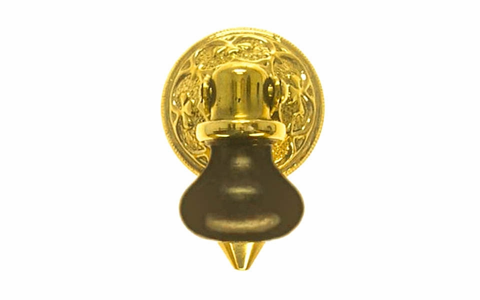 Ebonized Wood Drop Pull with Brass Rosette