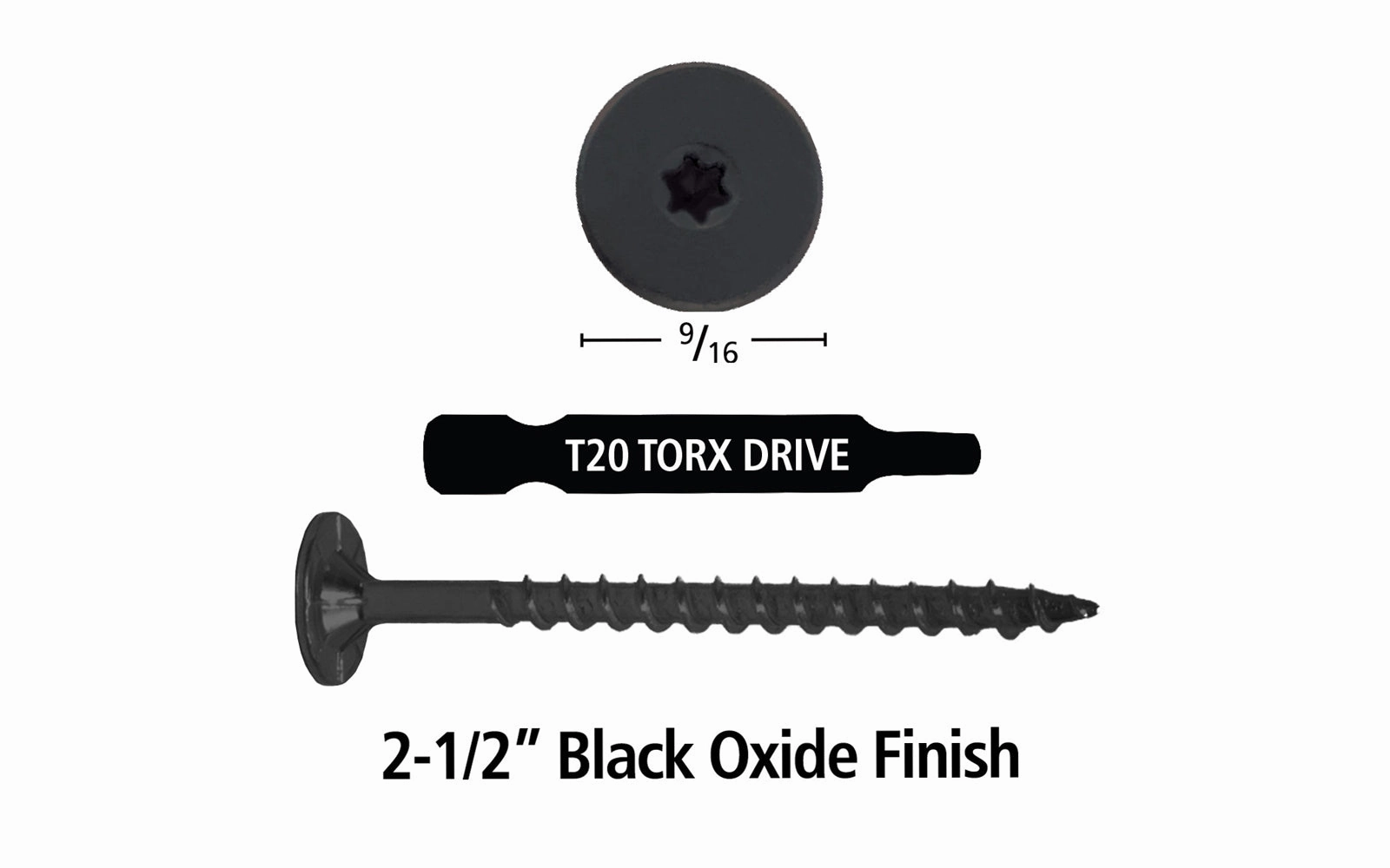 FastCap 2-1/2" Black Powerhead Cabinet Screws - T20 Torx Head ~ 50 Pack