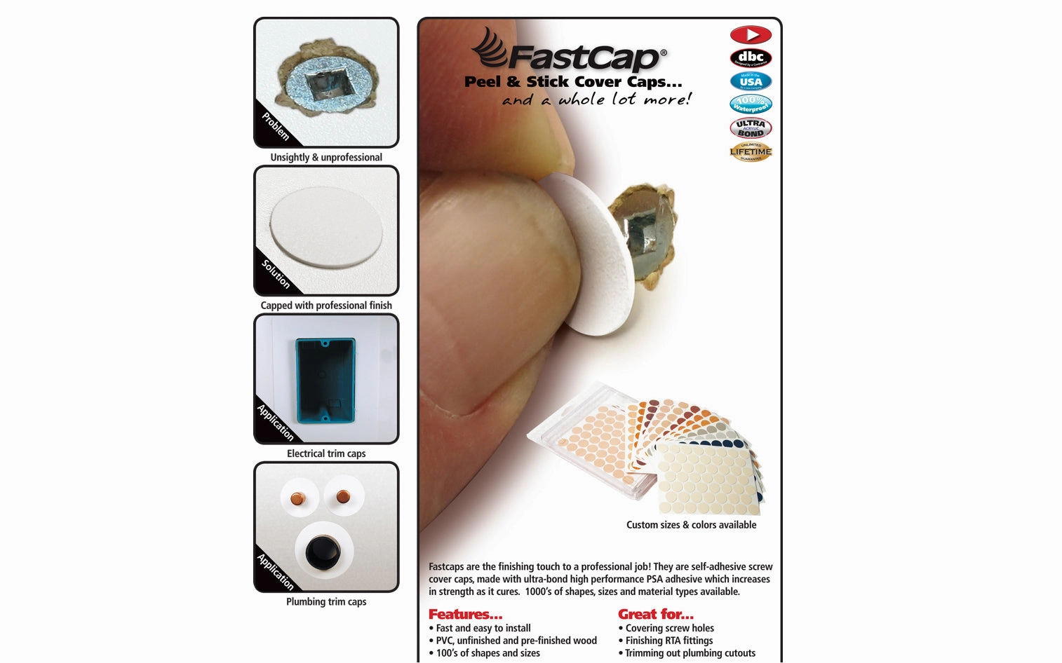 FastCap 2-1/4" White Adhesive Cover Caps "Erasable FastPads" - Solid PVC ~ 80 Pieces