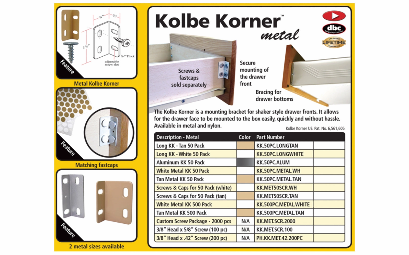 Fastcap Long Metal Kolbe Korner, White - 50 Pack